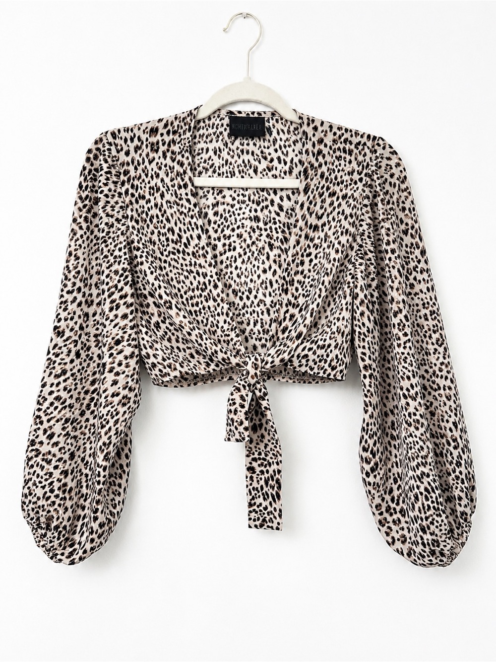 Nightwalker Leopard Print Wrap Crop Top Balloon Sleeve XS
